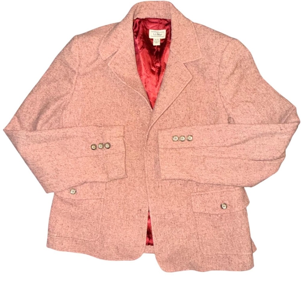 Vintage L.L.Bean Women's Wool Blazer Small Pink Tweed